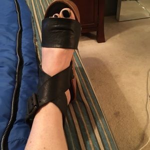 High end soft black leather sandals